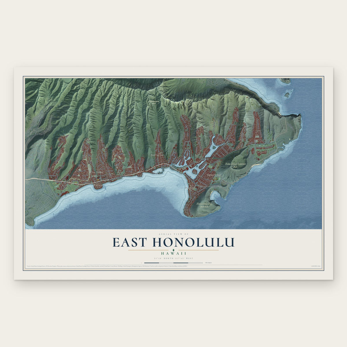 East Honolulu, Hawaii map print, the full design