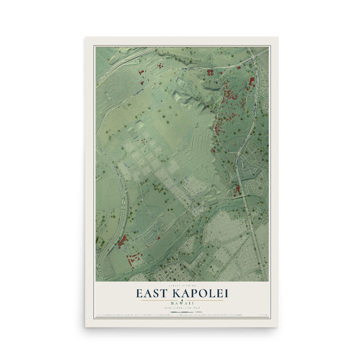 Map of East Kapolei, Hawaii, 12 x 18 inch unframed archival matte print