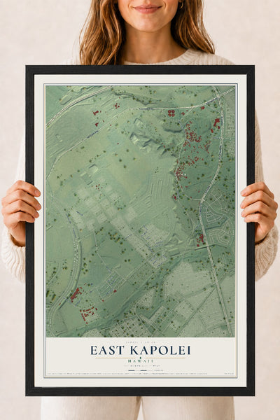 Map of East Kapolei, Hawaii, 18 x 24 inch print in a black wood frame
