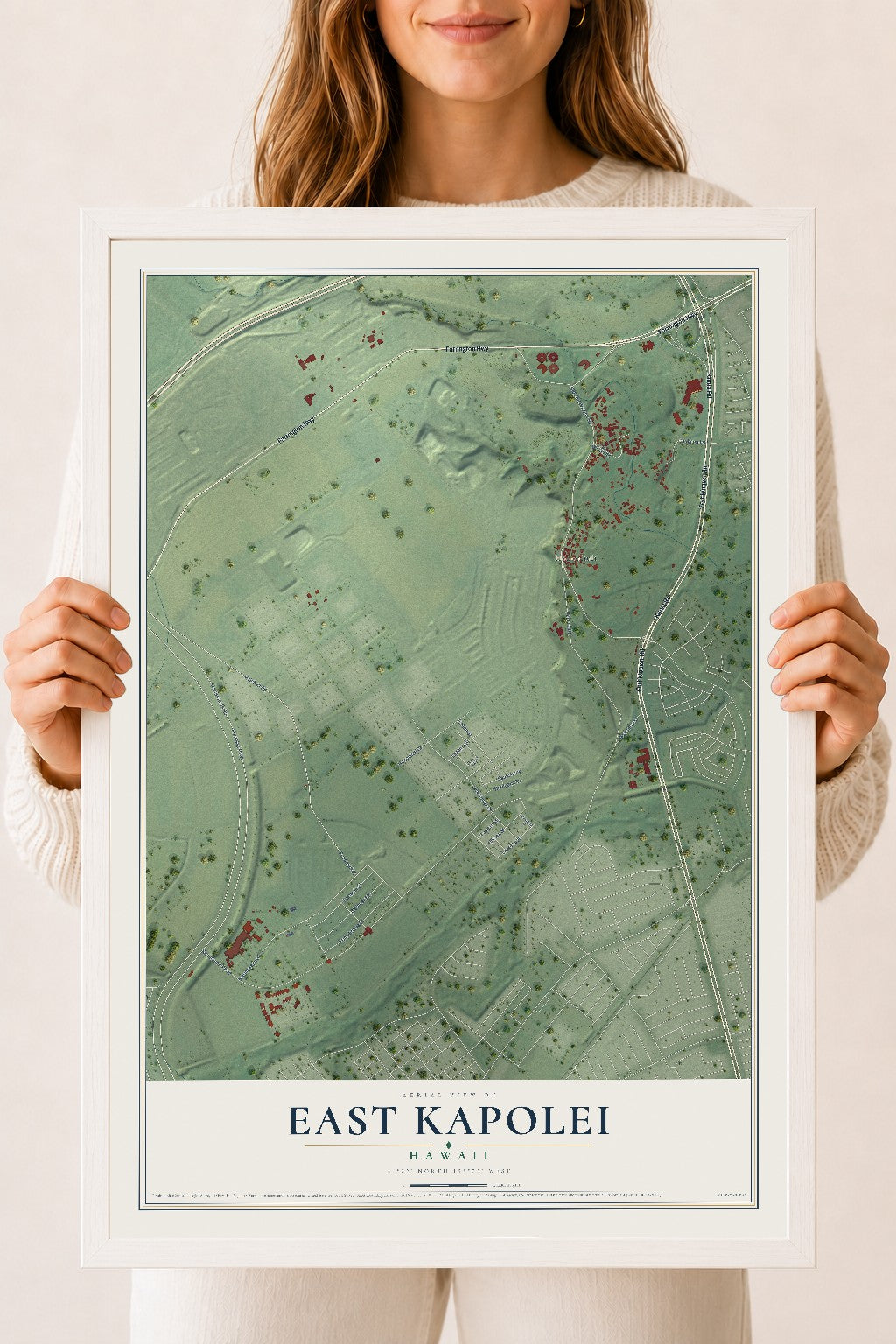 Map of East Kapolei, Hawaii, 18 x 24 inch print in a white wood frame
