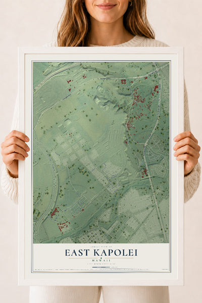 Map of East Kapolei, Hawaii, 18 x 24 inch print in a white wood frame
