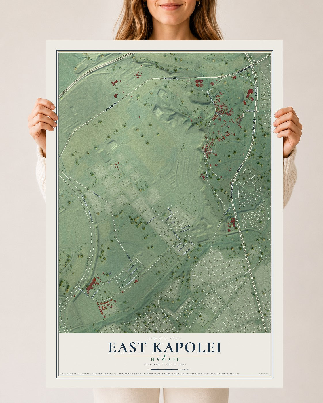 Map of East Kapolei, Hawaii, 24 x 36 inch unframed archival matte print