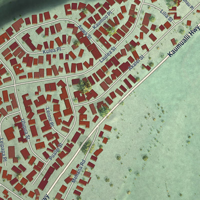 Close-up of the map of Eleele, Hawaii print showing street and building detail