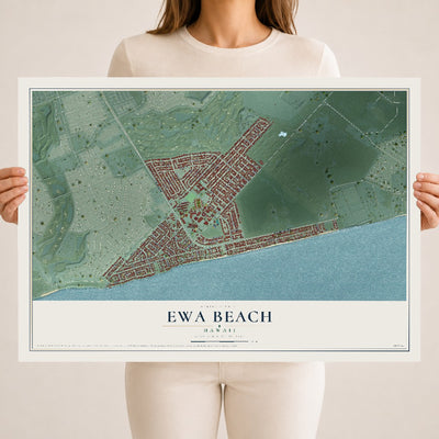 Map of Ewa Beach, Hawaii, 18 x 24 inch unframed archival matte print