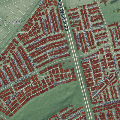 Close-up of the map of Ewa Gentry, Hawaii print showing street and building detail