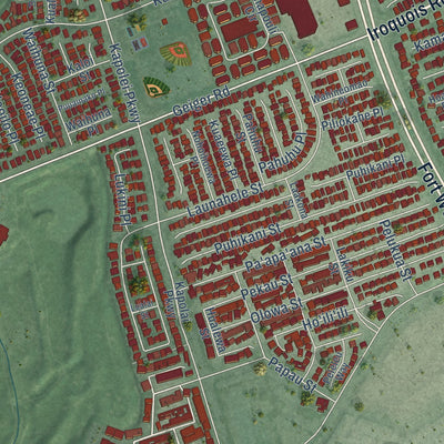 Second close-up of the map of Ewa Gentry, Hawaii print showing more streets and buildings