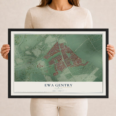 Map of Ewa Gentry, Hawaii, 12 x 18 inch print in a black wood frame