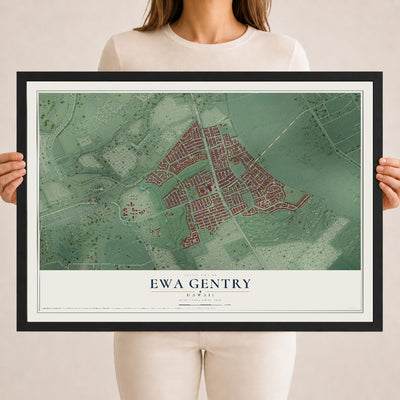 Map of Ewa Gentry, Hawaii, 18 x 24 inch print in a black wood frame