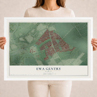 Map of Ewa Gentry, Hawaii, 18 x 24 inch print in a white wood frame