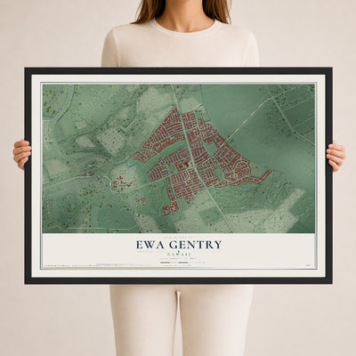 Map of Ewa Gentry, Hawaii, 24 x 36 inch print in a black wood frame