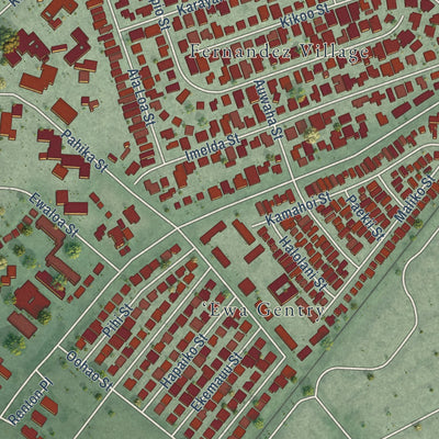 Close-up of the map of Ewa Villages, Hawaii print showing street and building detail