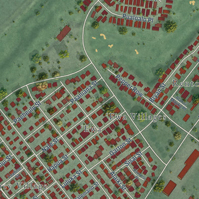 Second close-up of the map of Ewa Villages, Hawaii print showing more streets and buildings