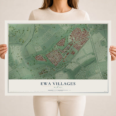 Map of Ewa Villages, Hawaii, 18 x 24 inch unframed archival matte print