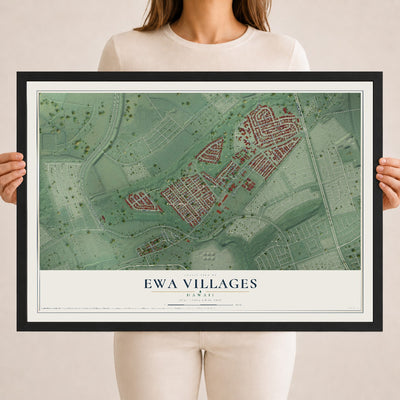 Map of Ewa Villages, Hawaii, 18 x 24 inch print in a black wood frame