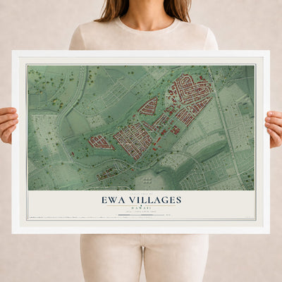 Map of Ewa Villages, Hawaii, 18 x 24 inch print in a white wood frame