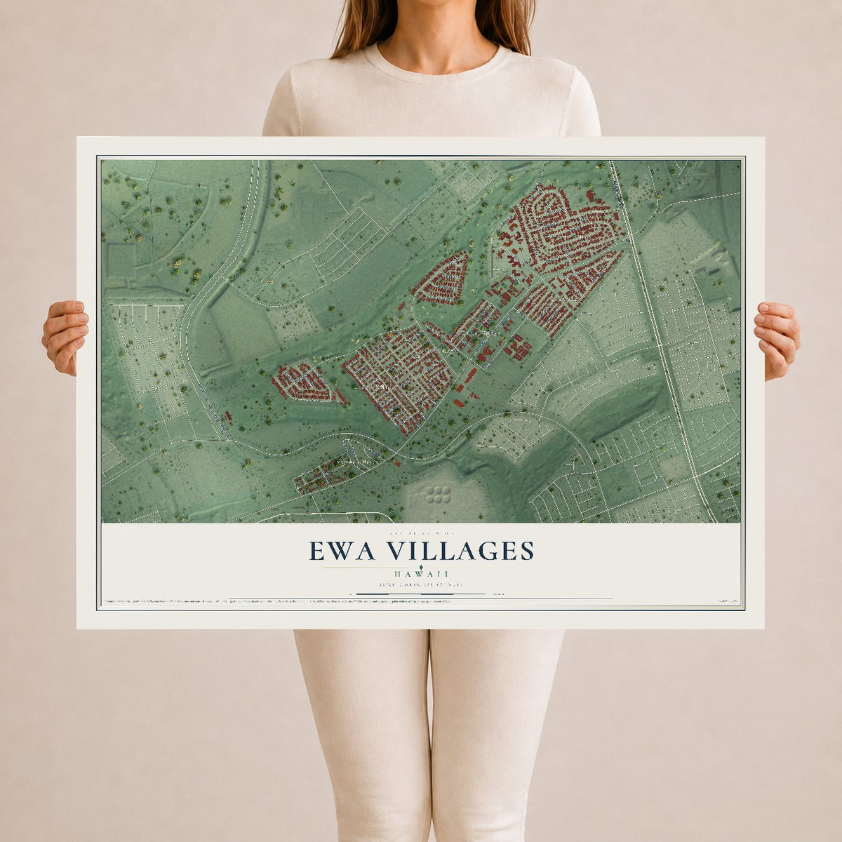 Map of Ewa Villages, Hawaii, 24 x 36 inch unframed archival matte print