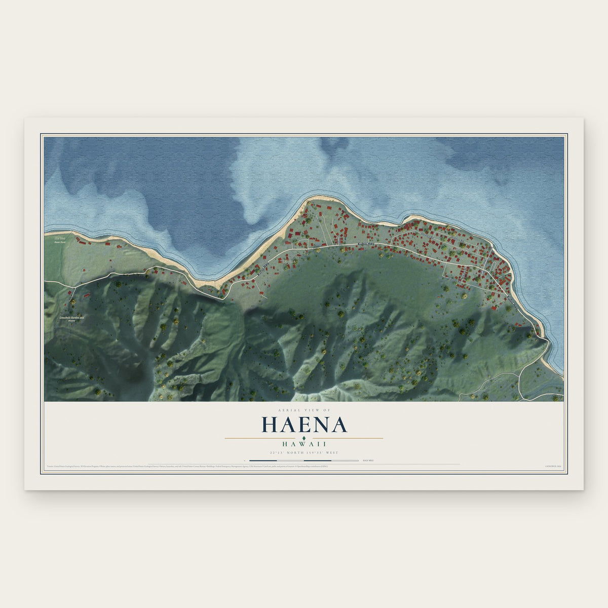 Haena, Hawaii map print, the full design