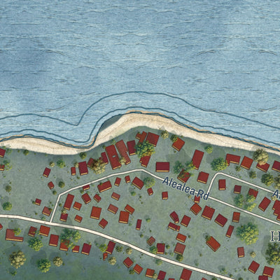 Close-up of the map of Haena, Hawaii print showing street and building detail