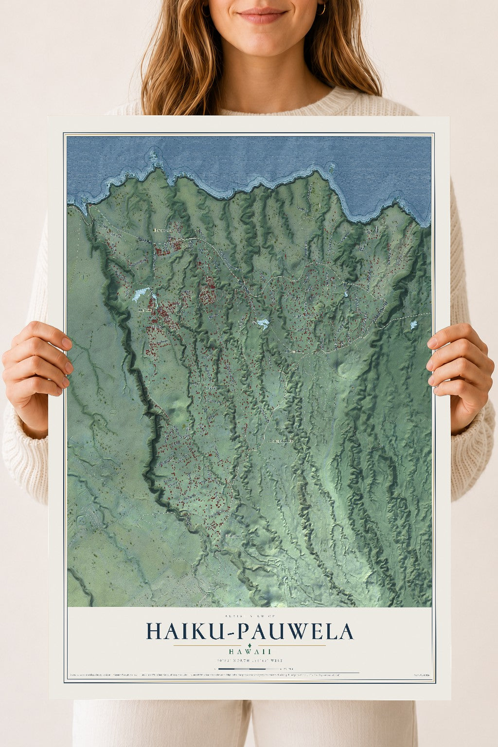 Map of Haiku-Pauwela, Hawaii, 18 x 24 inch unframed archival matte print