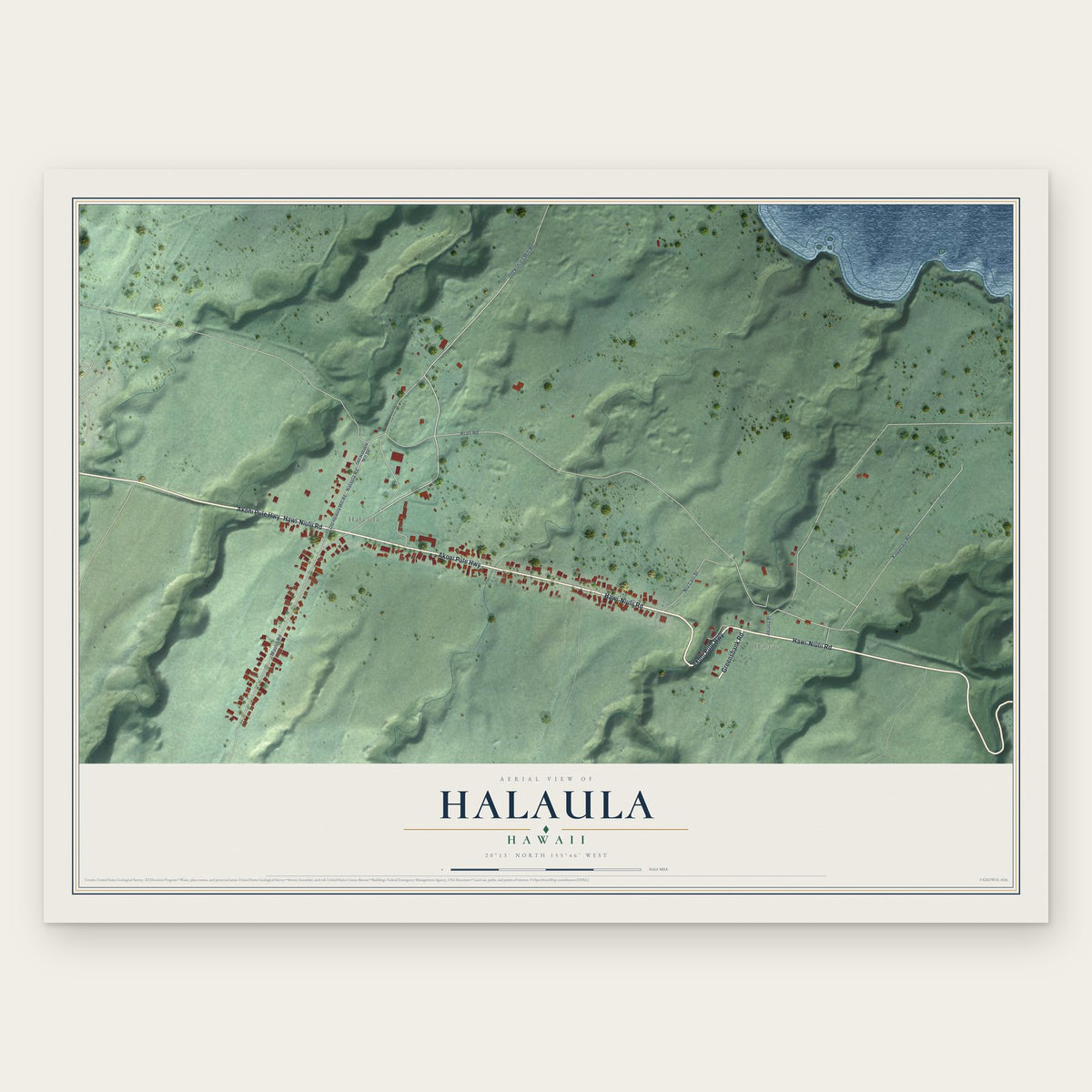 Halaula, Hawaii map print, the full design