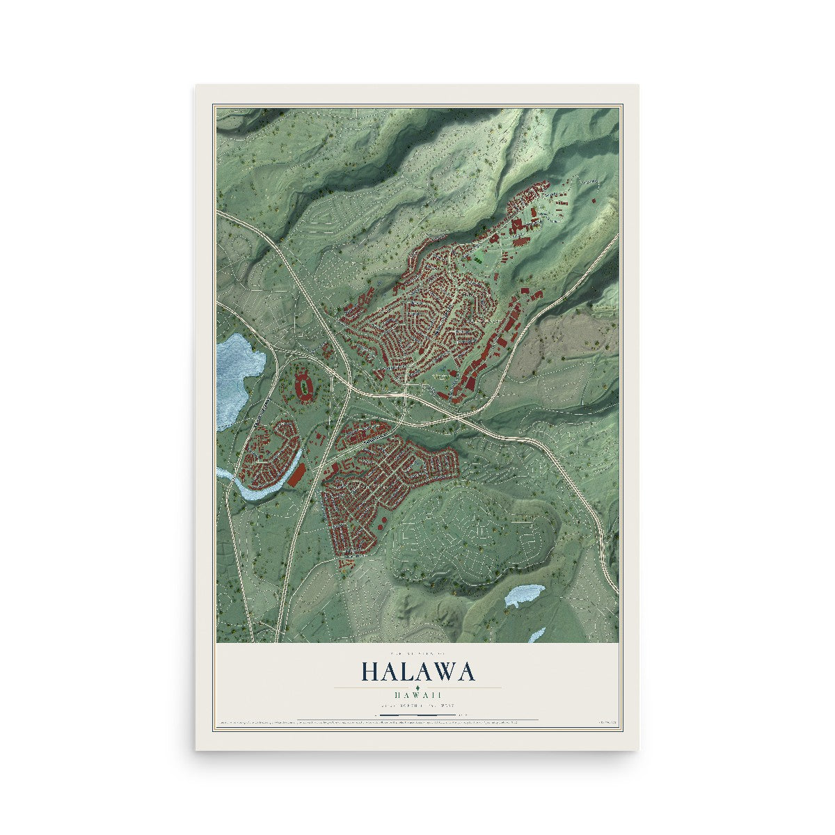 Map of Halawa, Hawaii, 12 x 18 inch unframed archival matte print