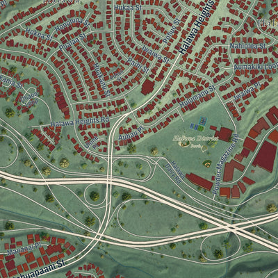 Close-up of the map of Halawa, Hawaii print showing street and building detail