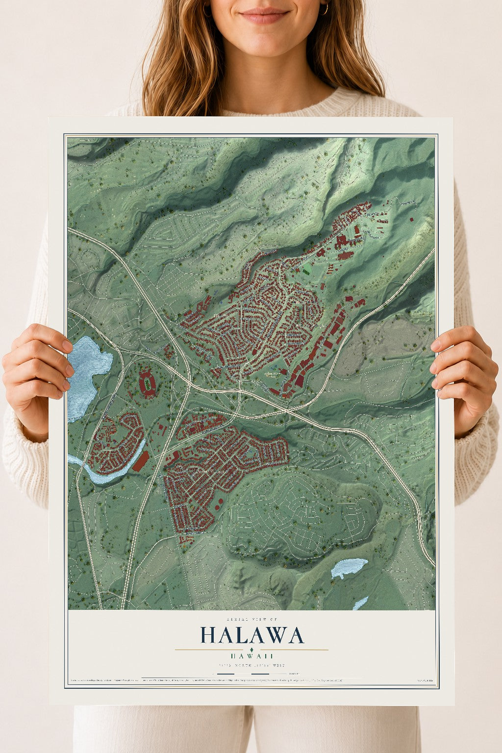 Map of Halawa, Hawaii, 18 x 24 inch unframed archival matte print