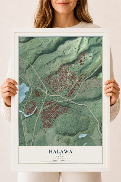 Map of Halawa, Hawaii, 18 x 24 inch print in a white wood frame