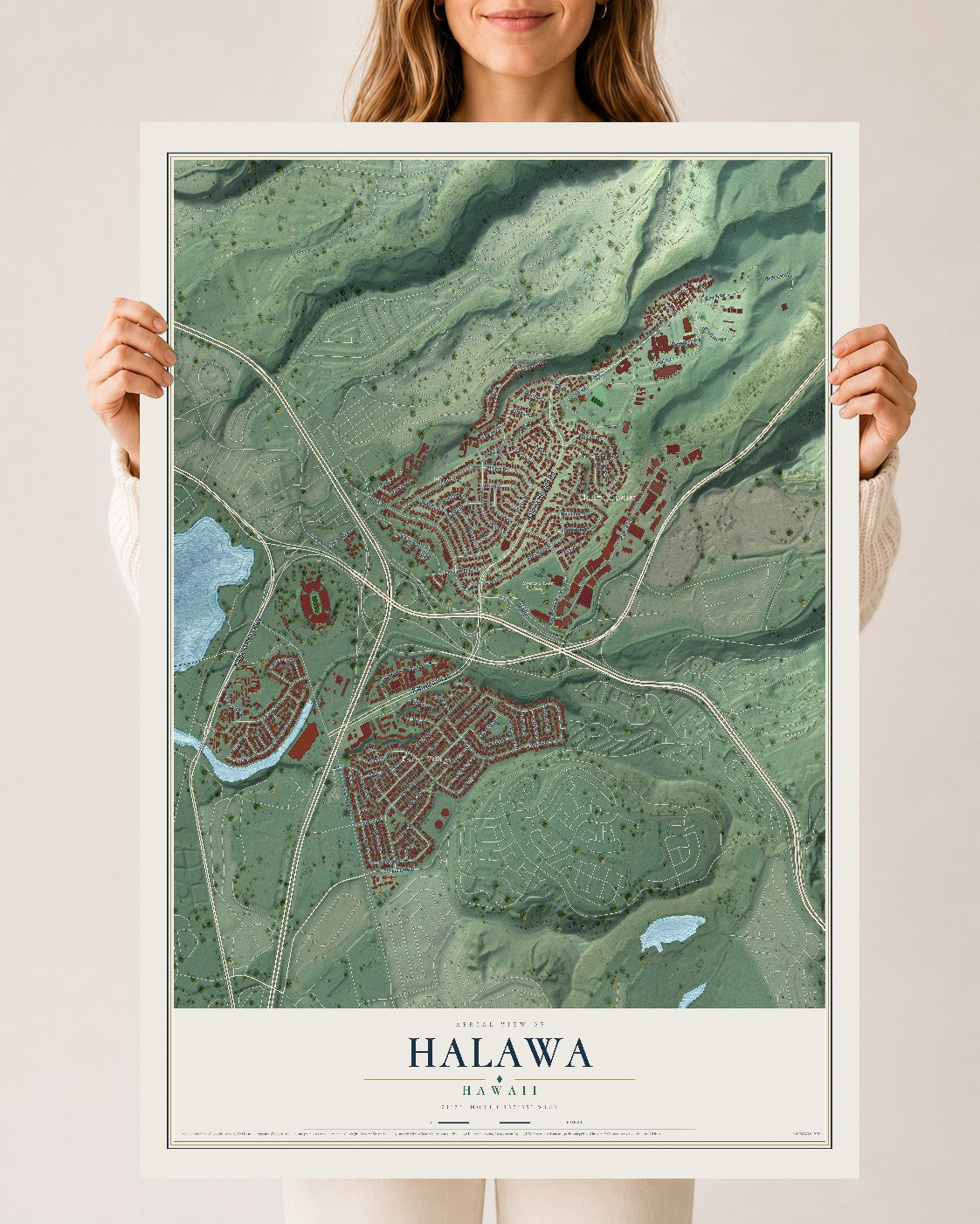 Map of Halawa, Hawaii, 24 x 36 inch unframed archival matte print