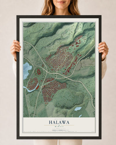 Map of Halawa, Hawaii, 24 x 36 inch print in a black wood frame