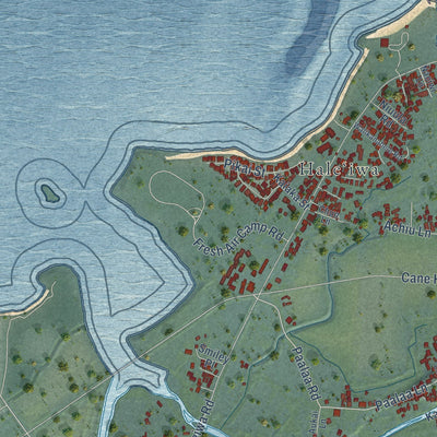 Close-up of the map of Haleiwa, Hawaii print showing street and building detail