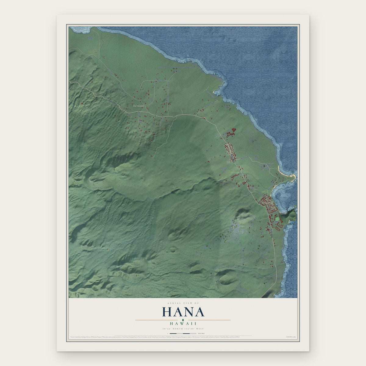 Hana, Hawaii map print, the full design