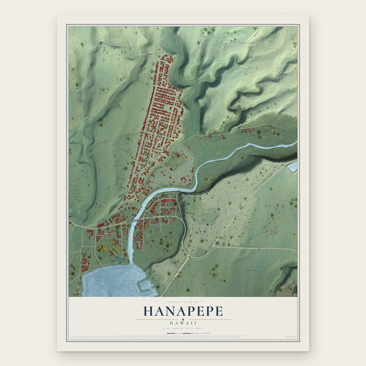 Hanapepe, Hawaii map print, the full design