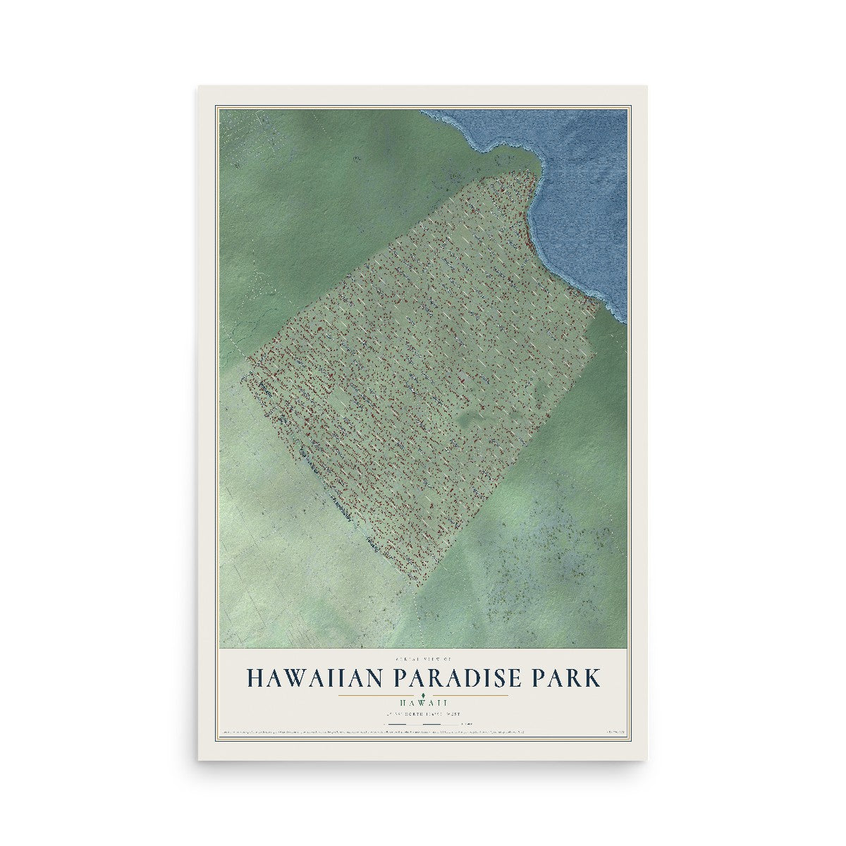 Map of Hawaiian Paradise Park, Hawaii, 12 x 18 inch unframed archival matte print