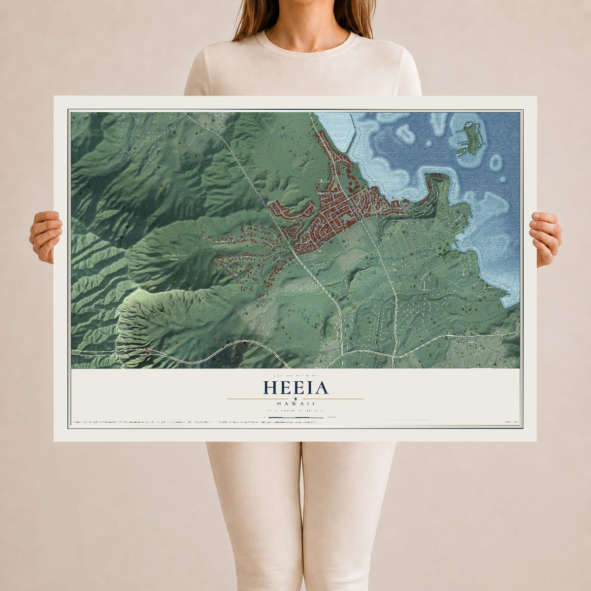 Map of Heeia, Hawaii, 24 x 36 inch unframed archival matte print