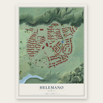 Helemano, Hawaii map print, the full design