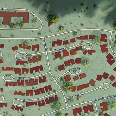 Close-up of the map of Helemano, Hawaii print showing street and building detail