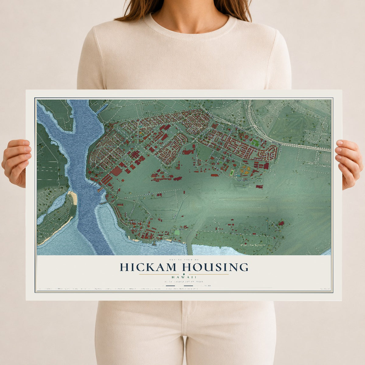 Map of Hickam Housing, Hawaii, 12 x 18 inch unframed archival matte print