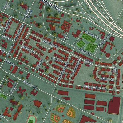 Second close-up of the map of Hickam Housing, Hawaii print showing more streets and buildings