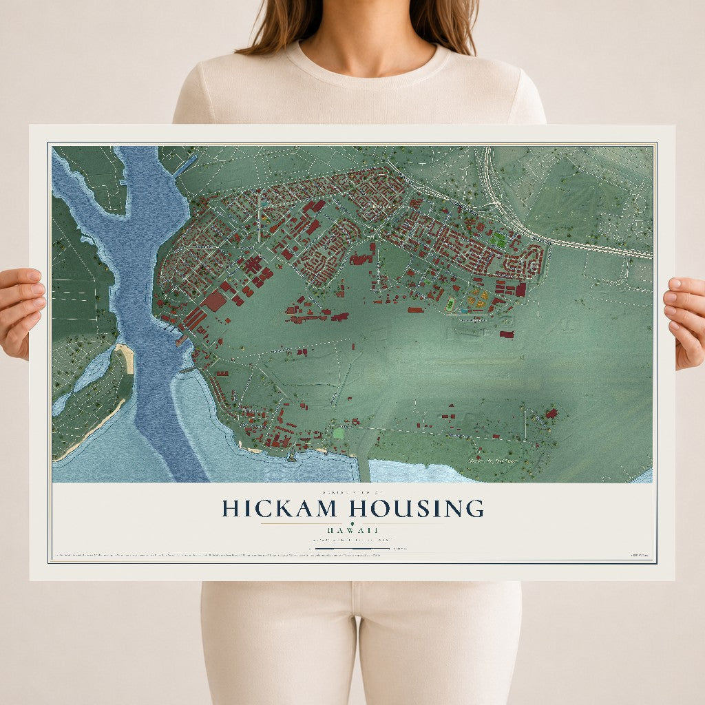 Map of Hickam Housing, Hawaii, 18 x 24 inch unframed archival matte print