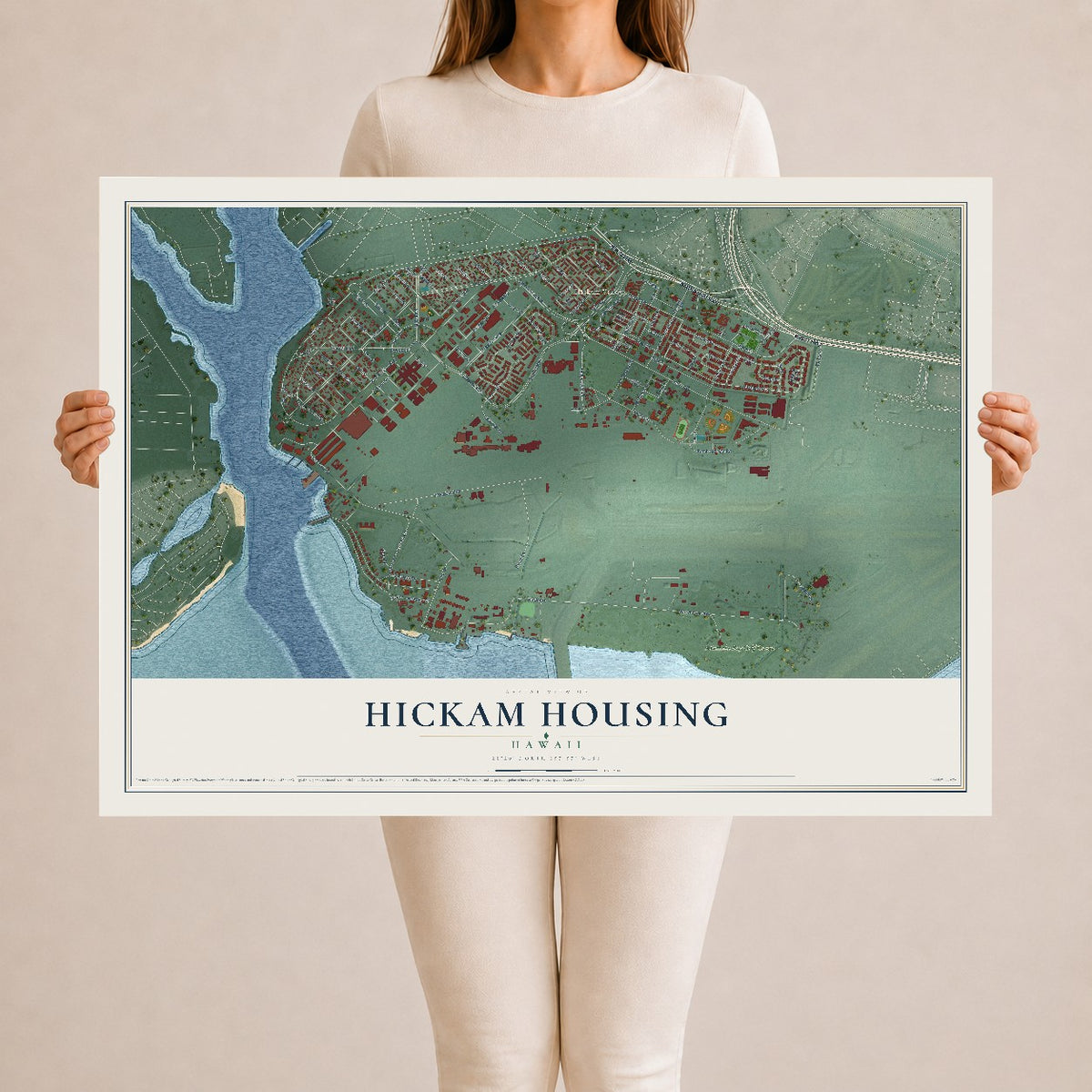 Map of Hickam Housing, Hawaii, 24 x 36 inch unframed archival matte print
