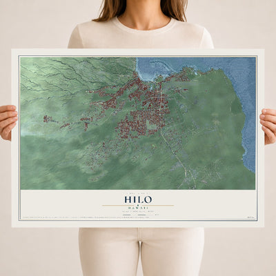 Map of Hilo, Hawaii, 18 x 24 inch unframed archival matte print