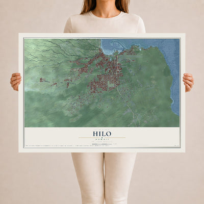 Map of Hilo, Hawaii, 24 x 36 inch unframed archival matte print