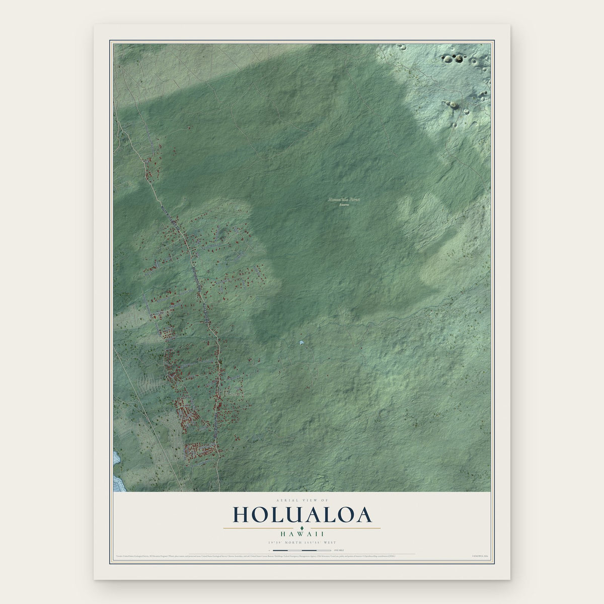 Holualoa, Hawaii map print, the full design