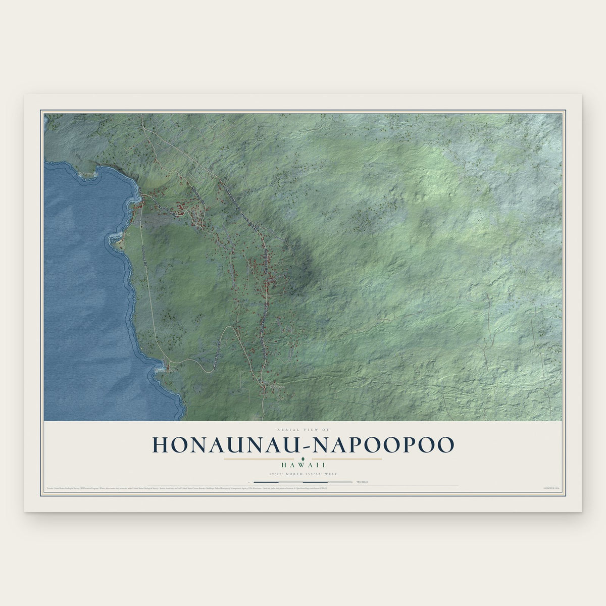 Honaunau-Napoopoo, Hawaii map print, the full design