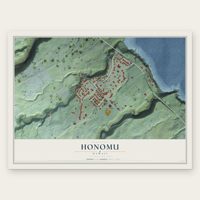 Honomu, Hawaii map print, the full design