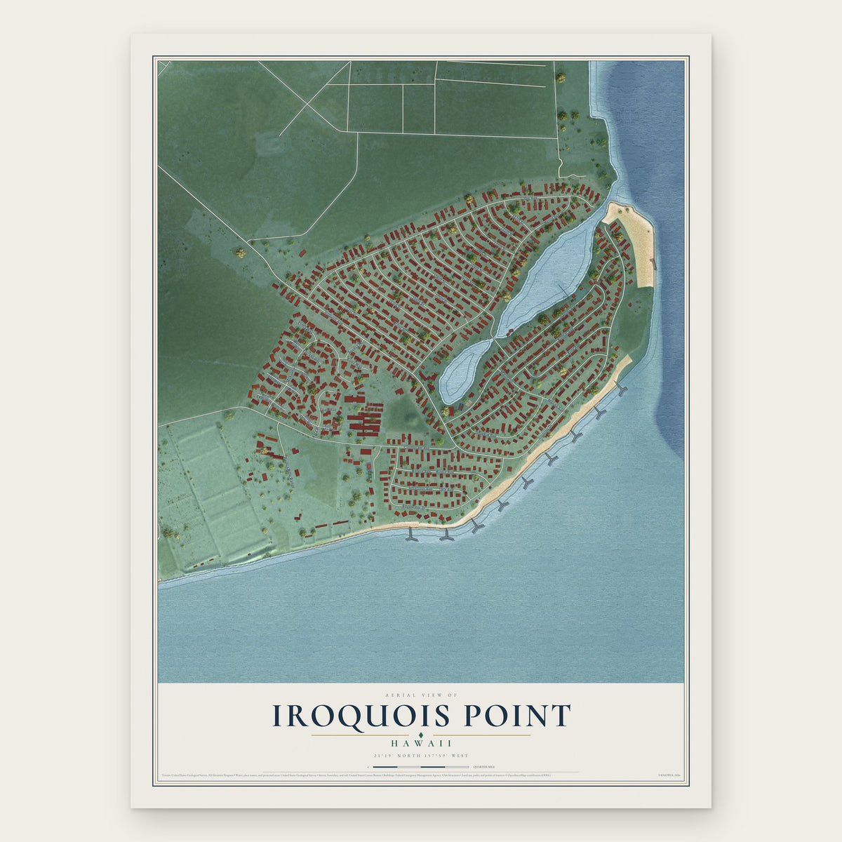 Iroquois Point, Hawaii map print, the full design