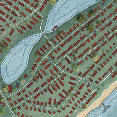 Close-up of the map of Iroquois Point, Hawaii print showing street and building detail