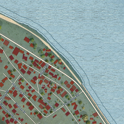Close-up of the map of Kaaawa, Hawaii print showing street and building detail