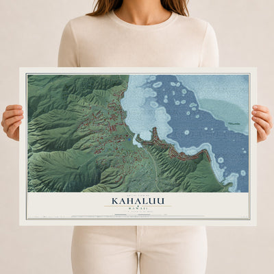 Map of Kahaluu, Hawaii, 12 x 18 inch unframed archival matte print